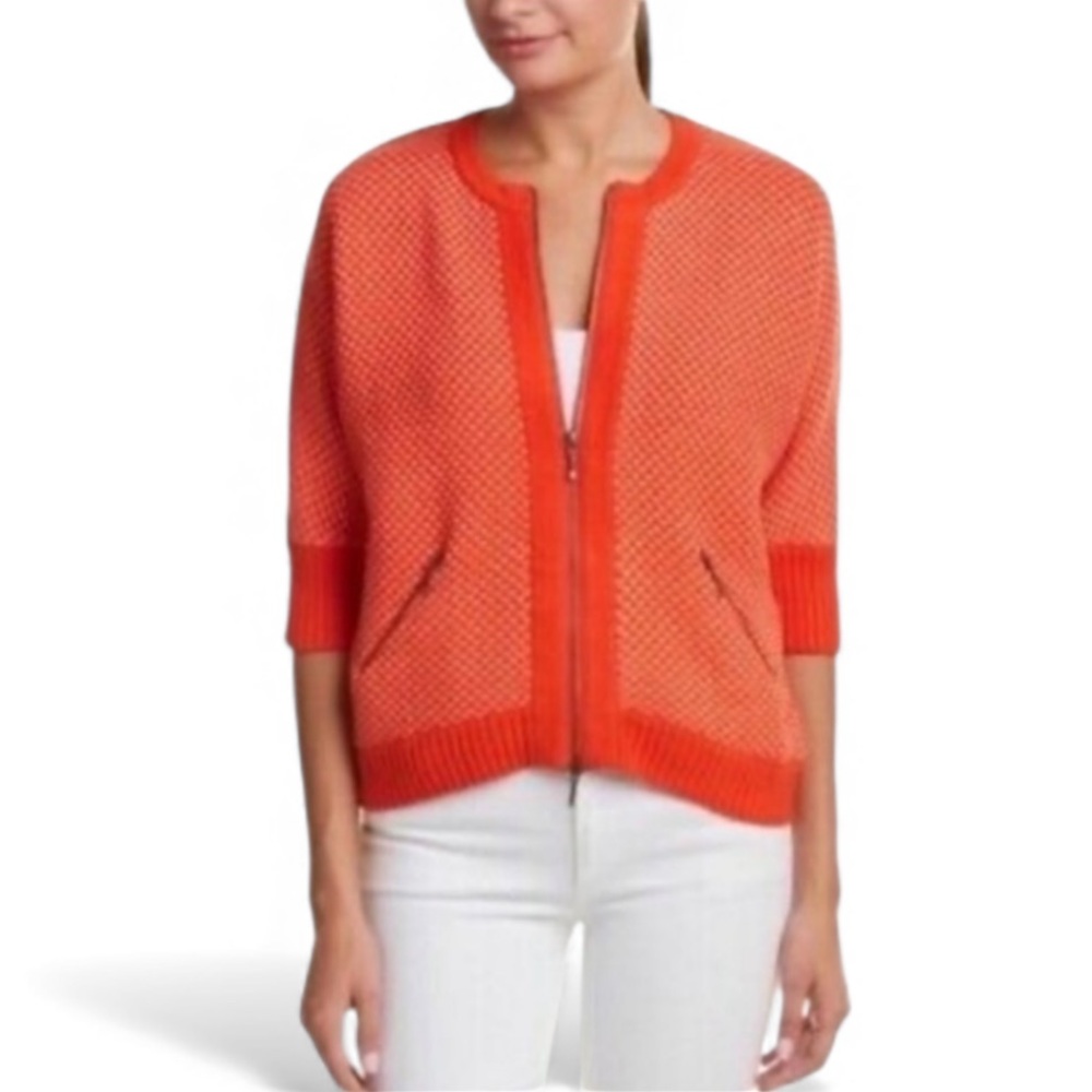 Cabi Cocoon Knit Zip-Front Cardigan in Orange – Size M